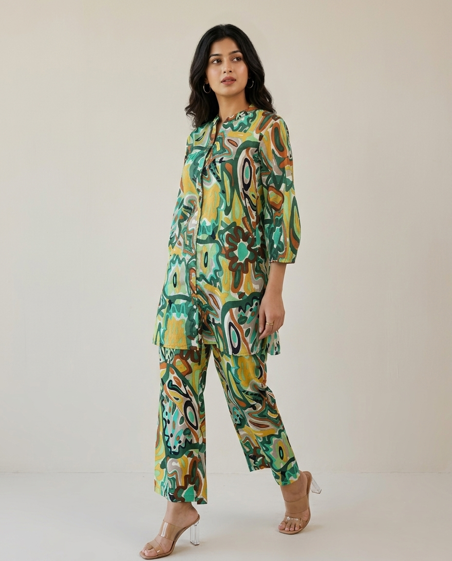 Green Abstract Print Co-ord Set
