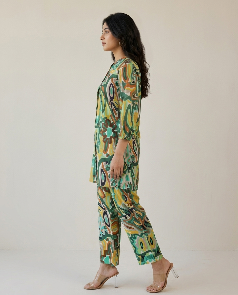 Green Abstract Print Co-ord Set