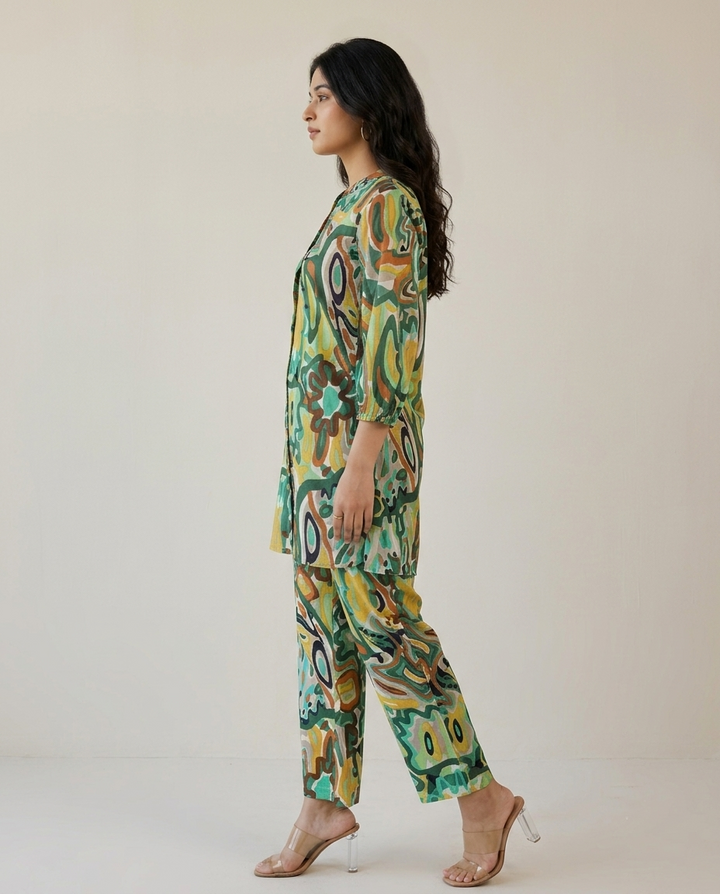 Green Abstract Print Co-ord Set