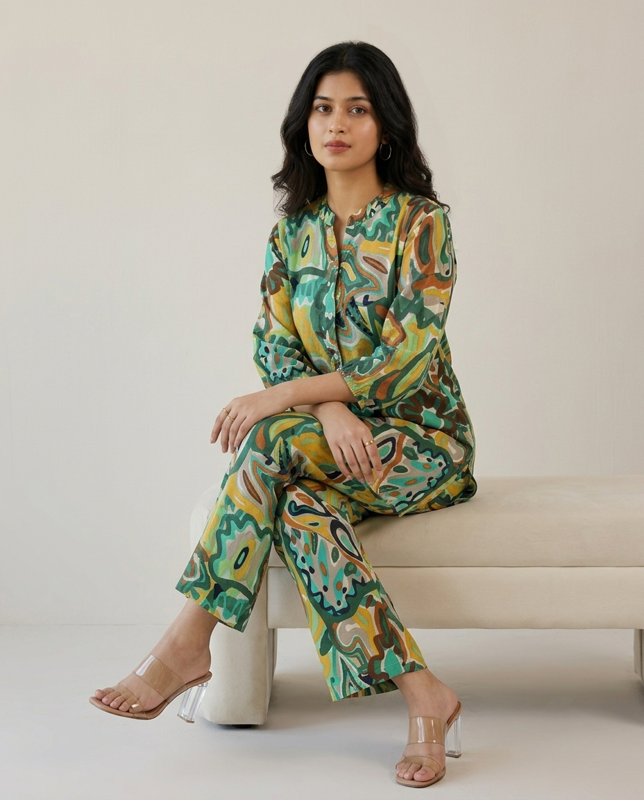 Green Abstract Print Co-ord Set