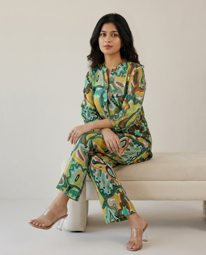 Green Abstract Print Co-ord Set