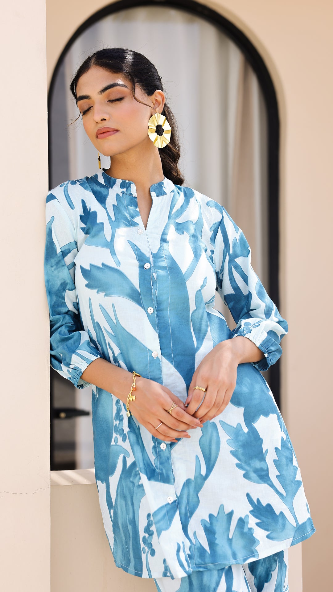 Sky Blue Oversized Leaf Print Co-ord Set