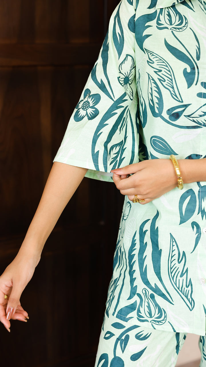 Mint Green Floral Co-Ord Set – Cotton Comfort Wear
