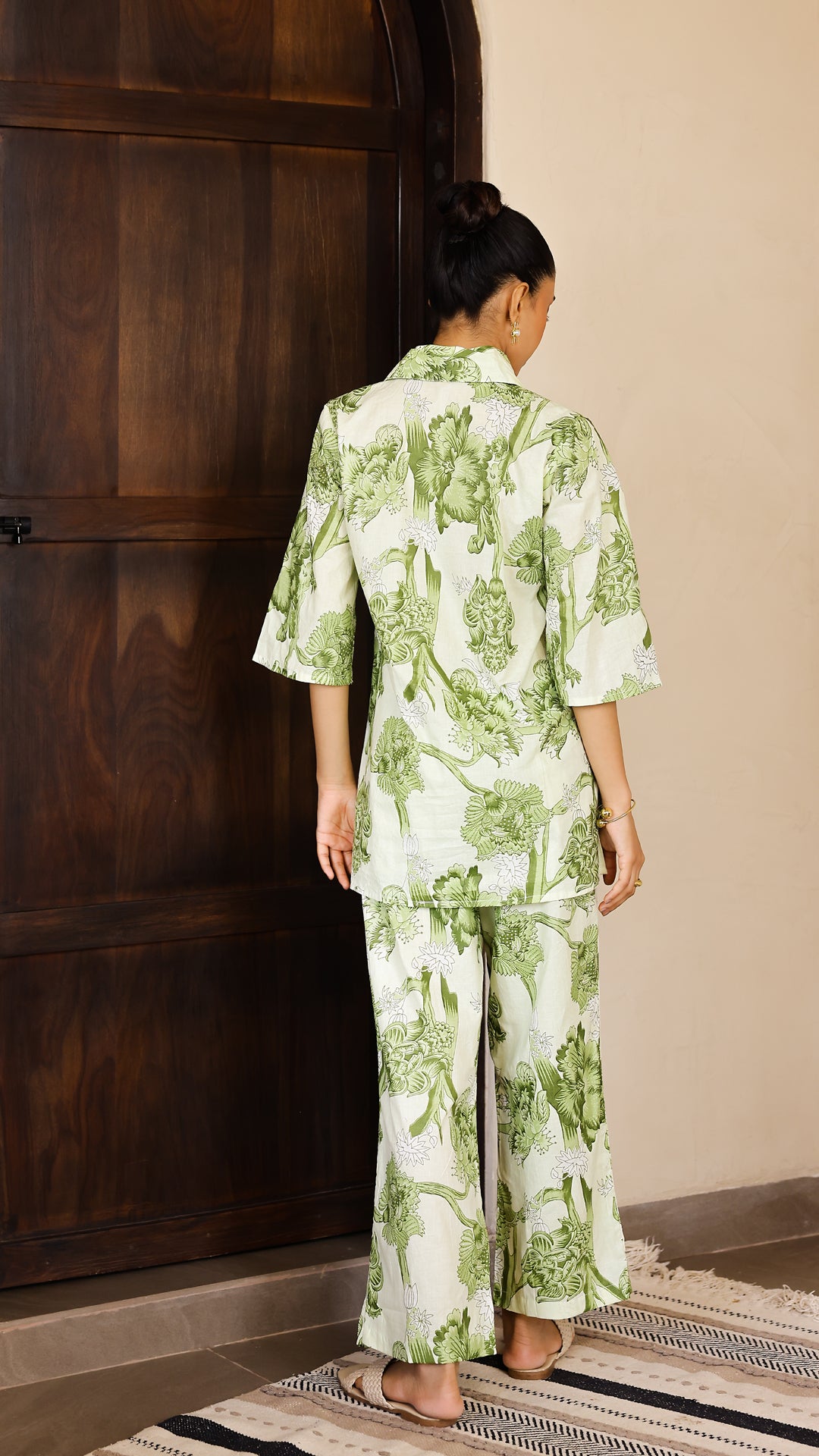 Olive Green Floral Co-Ord Set – Cotton Casual Chic