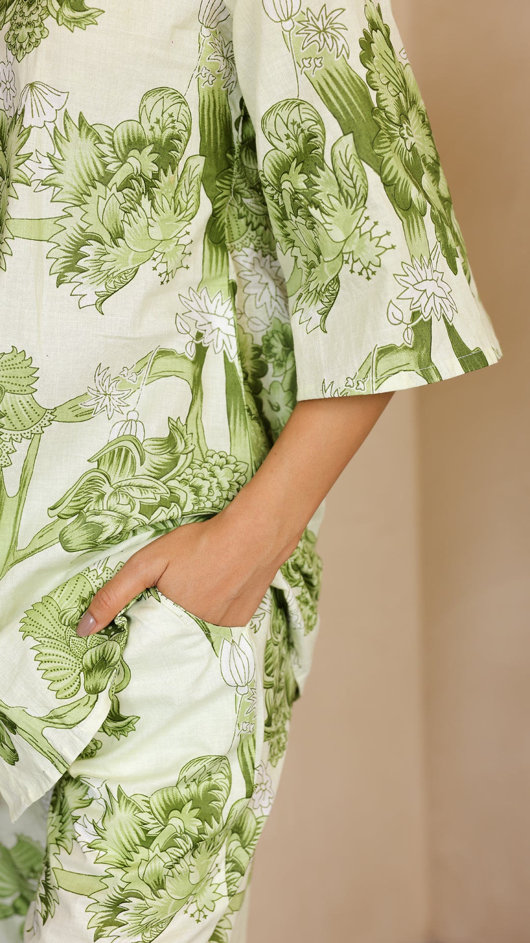 Olive Green Floral Co-Ord Set – Cotton Casual Chic
