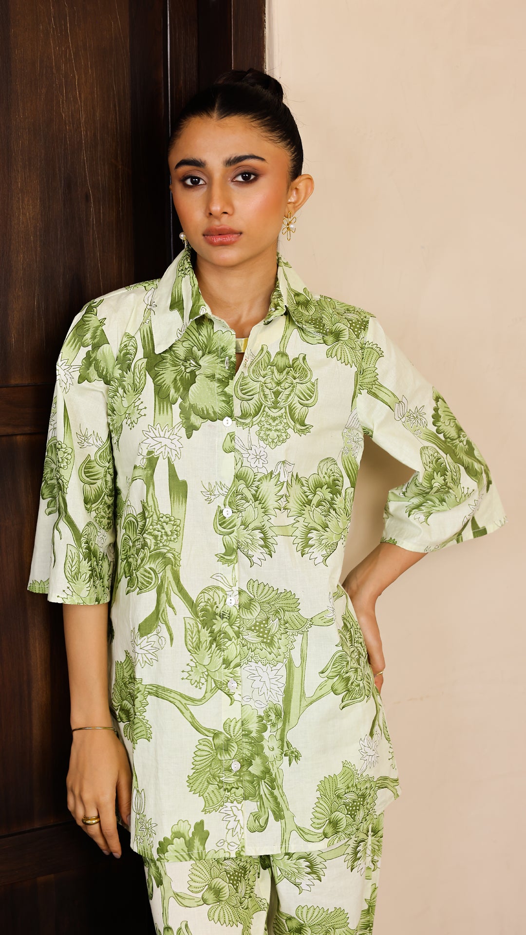 Olive Green Floral Co-Ord Set – Cotton Casual Chic