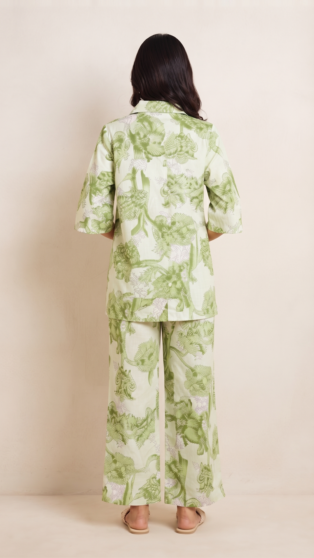 Olive Green Floral Co-Ord Set – Cotton Casual Chic