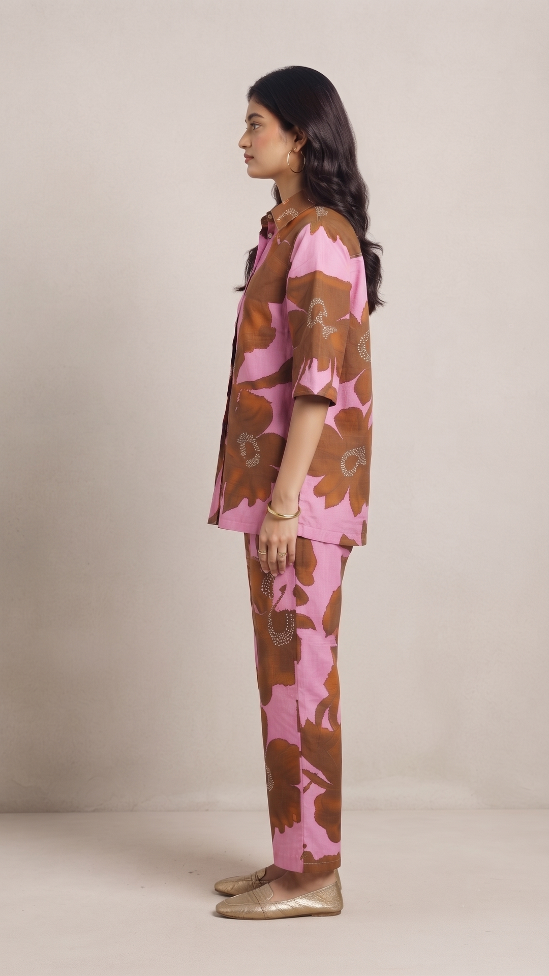 Chocolate Floral Co-Ord Set – Pink Cotton Blend
