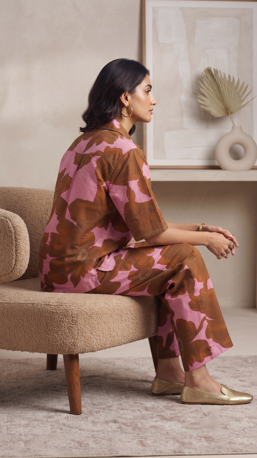 Chocolate Floral Co-Ord Set – Pink Cotton Blend