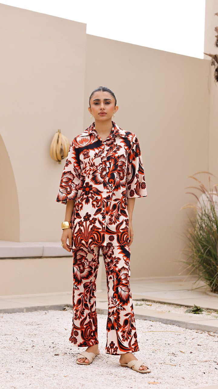 Red & Black Baroque Co-Ord Set – Luxe Cotton Style