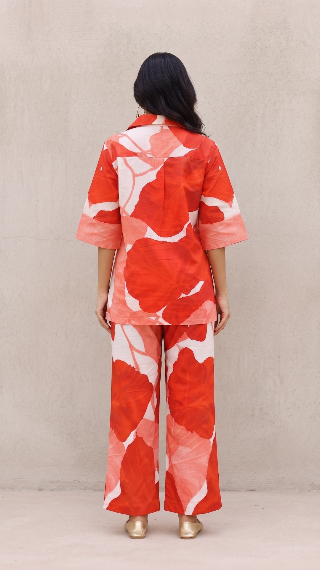 Bold Red Petal Co-Ord Set – Cotton Statement Wear