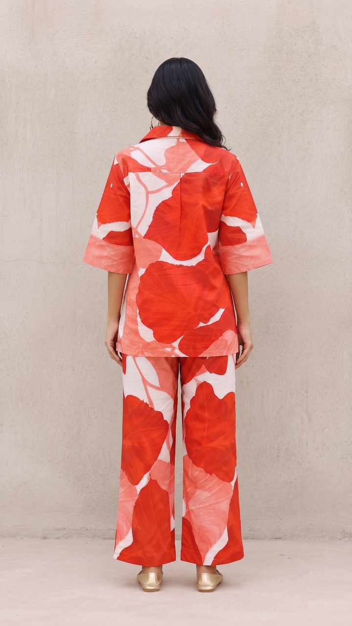 Bold Red Petal Co-Ord Set – Cotton Statement Wear