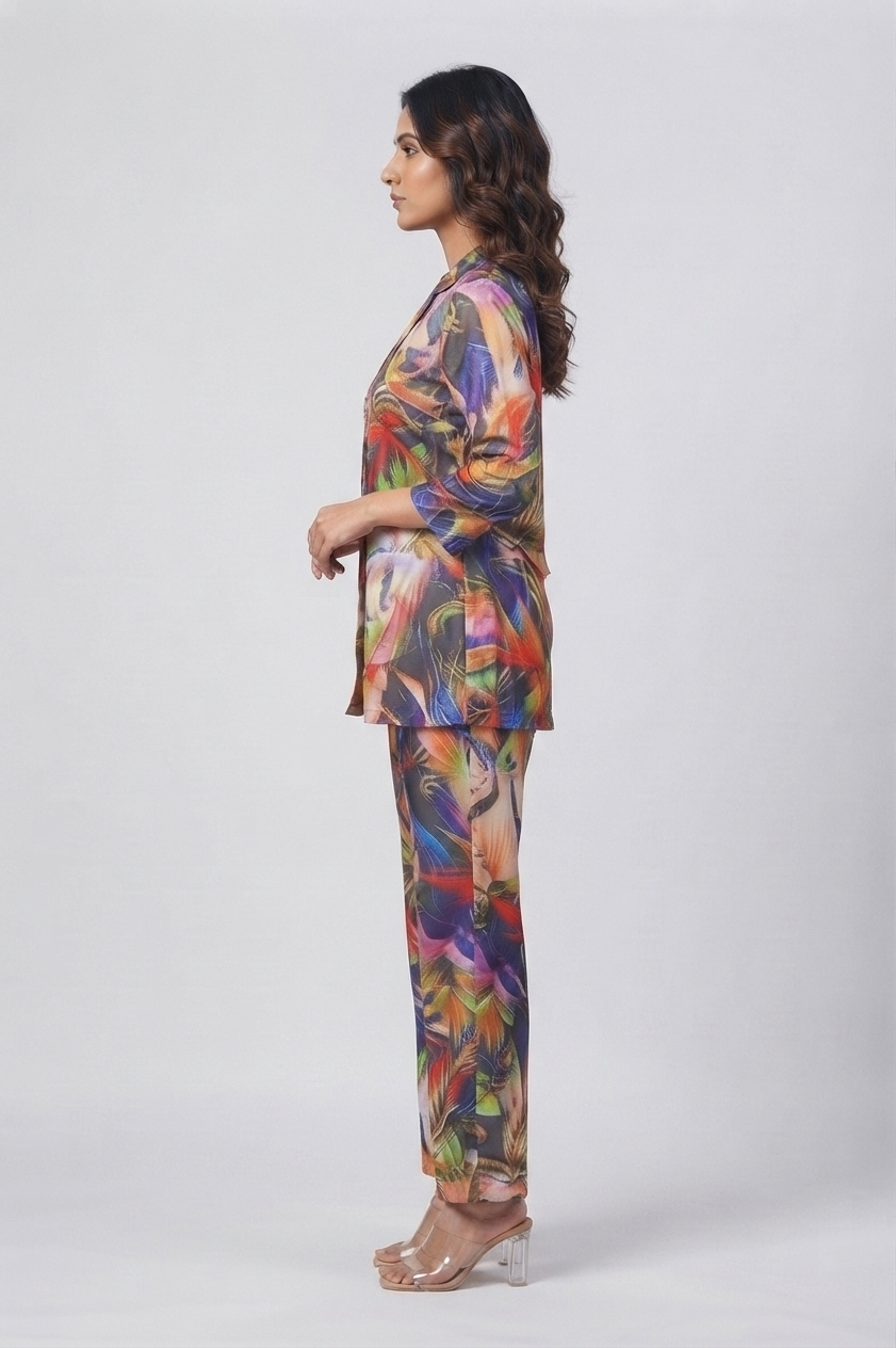 Vibrant Tropical Print Satin Pajama Set - Fun & Stylish Nightwear
