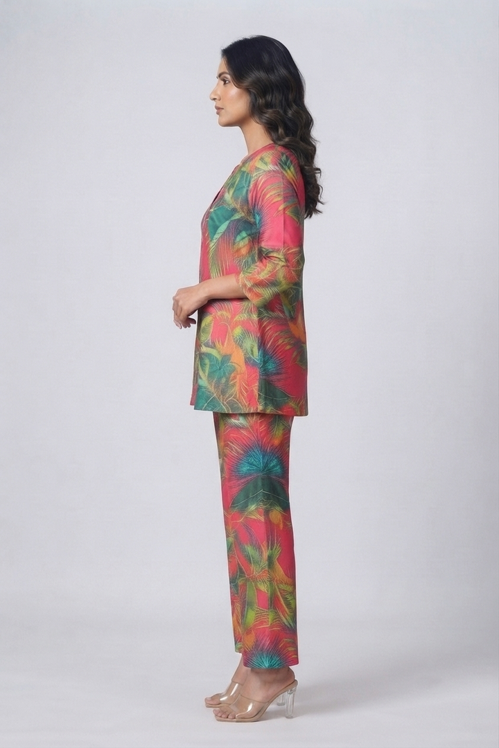 Jungle Leaf Print Pajama Set with Matching Headband - Lively & Trendy