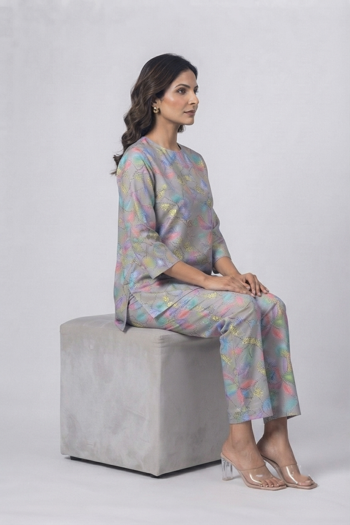 Delicate Pastel Watercolor Floral Satin Pajama Set - Elegant Nightwear