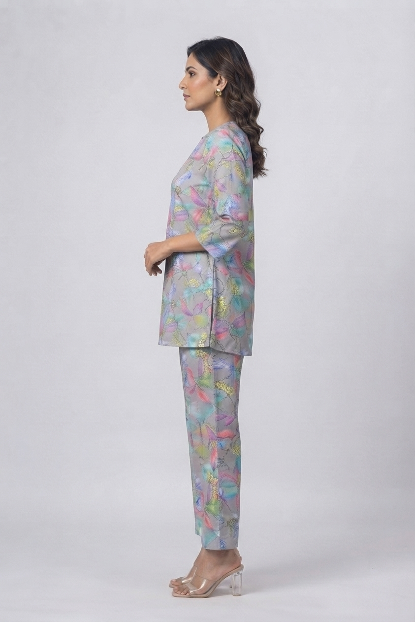 Delicate Pastel Watercolor Floral Satin Pajama Set - Elegant Nightwear