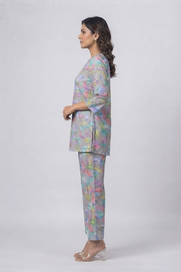 Delicate Pastel Watercolor Floral Satin Pajama Set - Elegant Nightwear