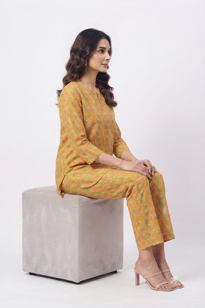 Multicolor Geometric Print Cotton Nightwear Set for Women