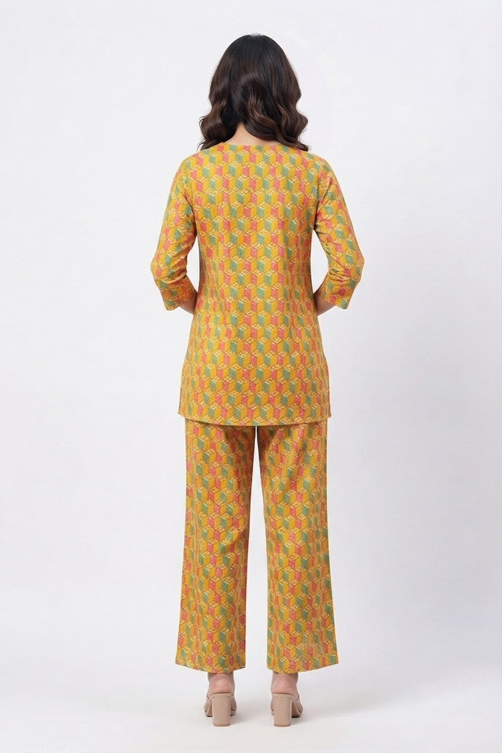 Multicolor Geometric Print Cotton Nightwear Set for Women