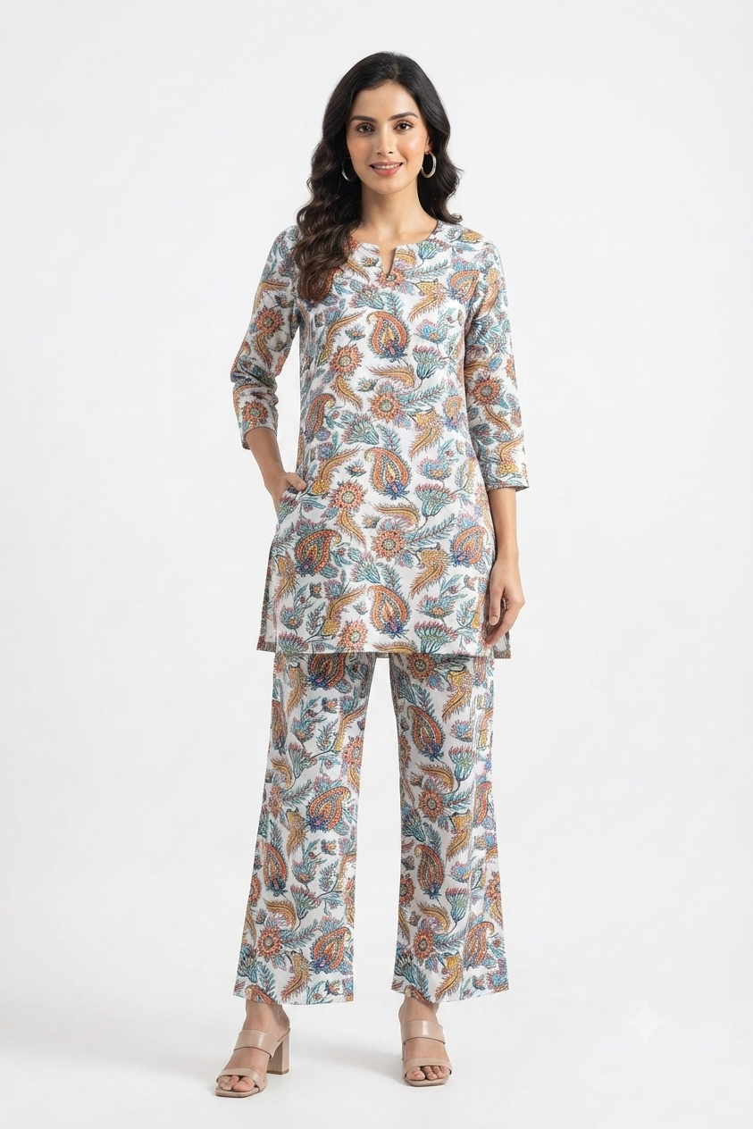 Women’s Cotton Printed Night Suit Co-ord Set (Top & Pyjama) – Multicolor