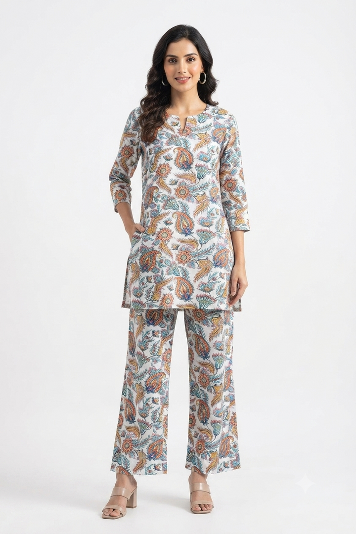 Women’s Cotton Printed Night Suit Co-ord Set (Top & Pyjama) – Multicolor