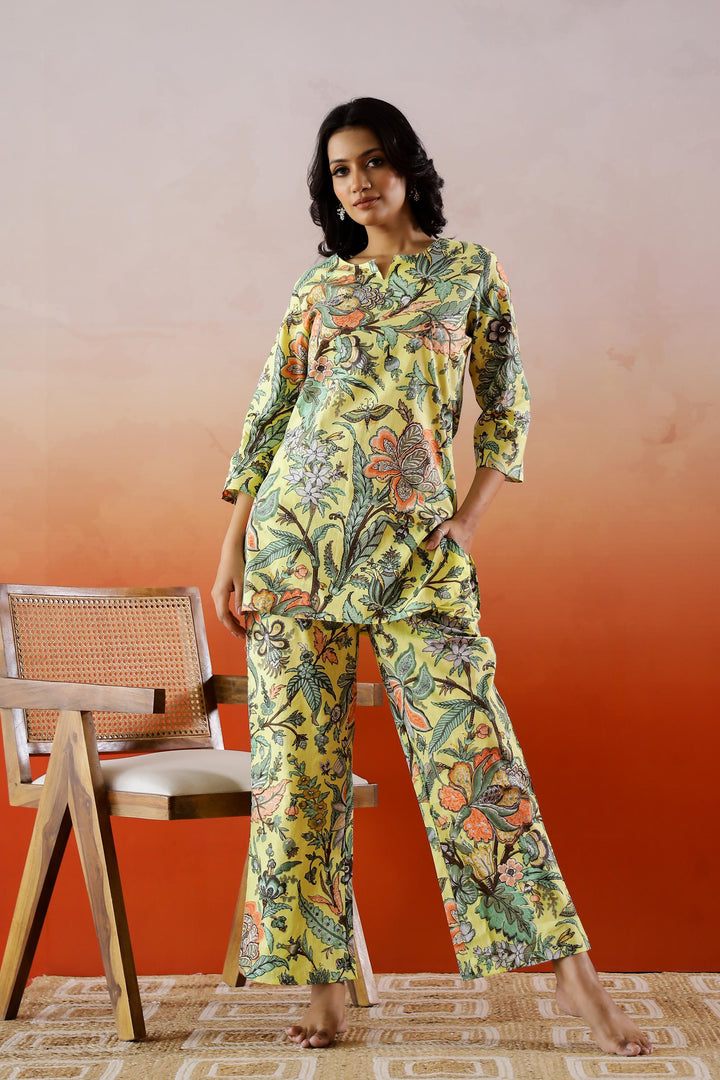 Yellow Floral Printed Cotton Co-ord Set - Bright and Comfortable