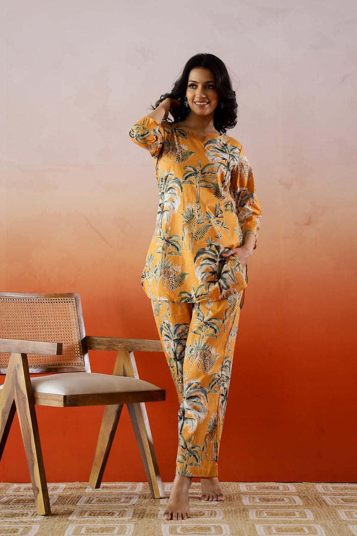 Orange Tropical Printed Cotton Co-ord Set - Stylish and Bold | Co-Ord Set | Shop stylish women's clothing online at Label Flavia |