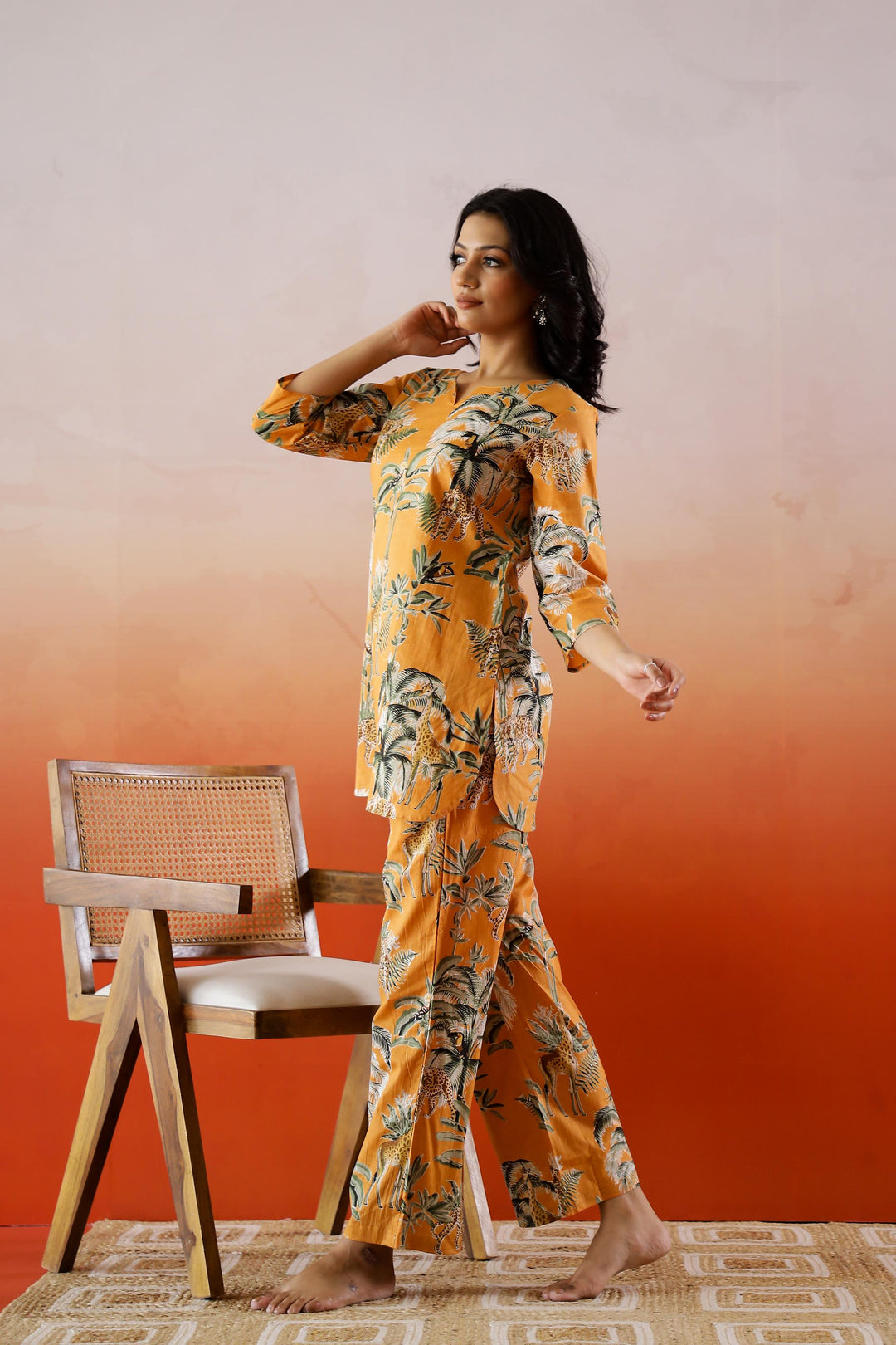 Orange Tropical Printed Cotton Co-ord Set - Stylish and Bold | Co-Ord Set | Shop stylish women's clothing online at Label Flavia |