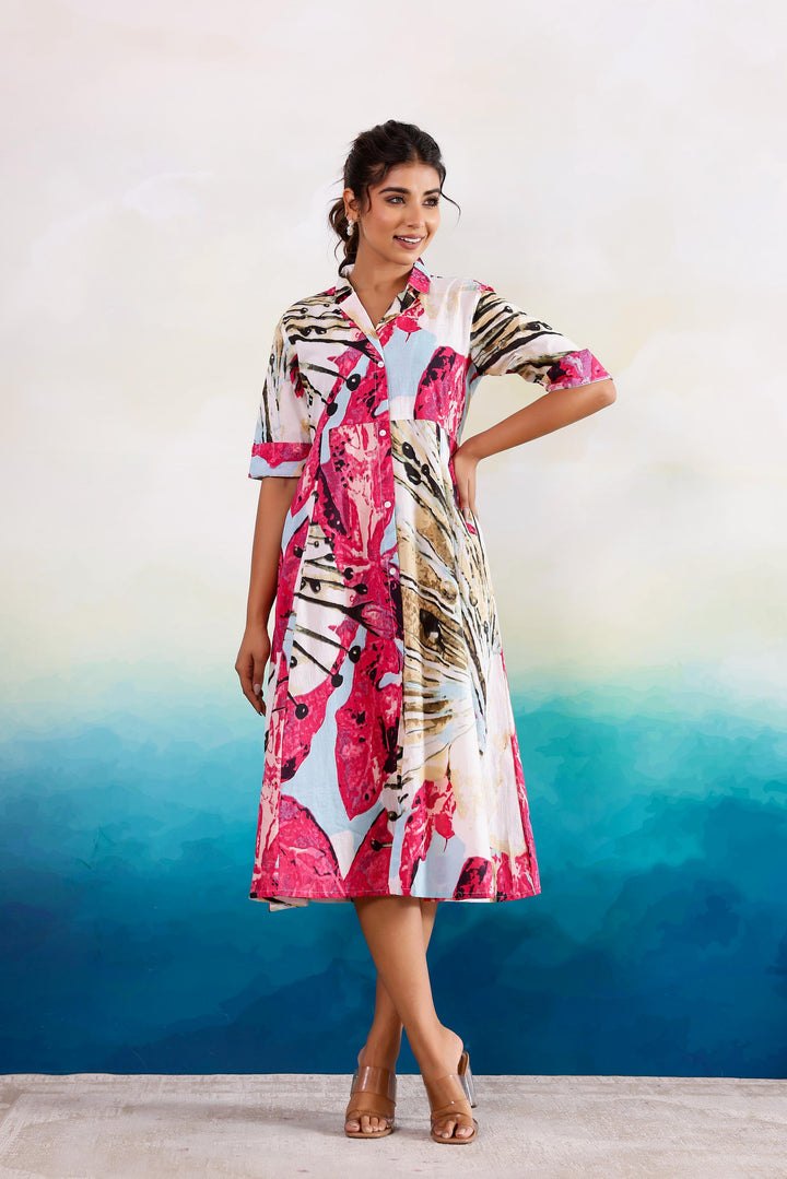 Pink Abstract Cotton Dress