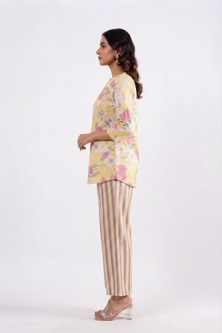 Yellow Pink Dual Cotton Printed Co-ord Set