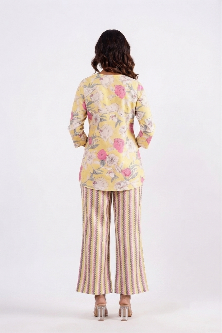 Yellow Pink Dual Cotton Printed Co-ord Set