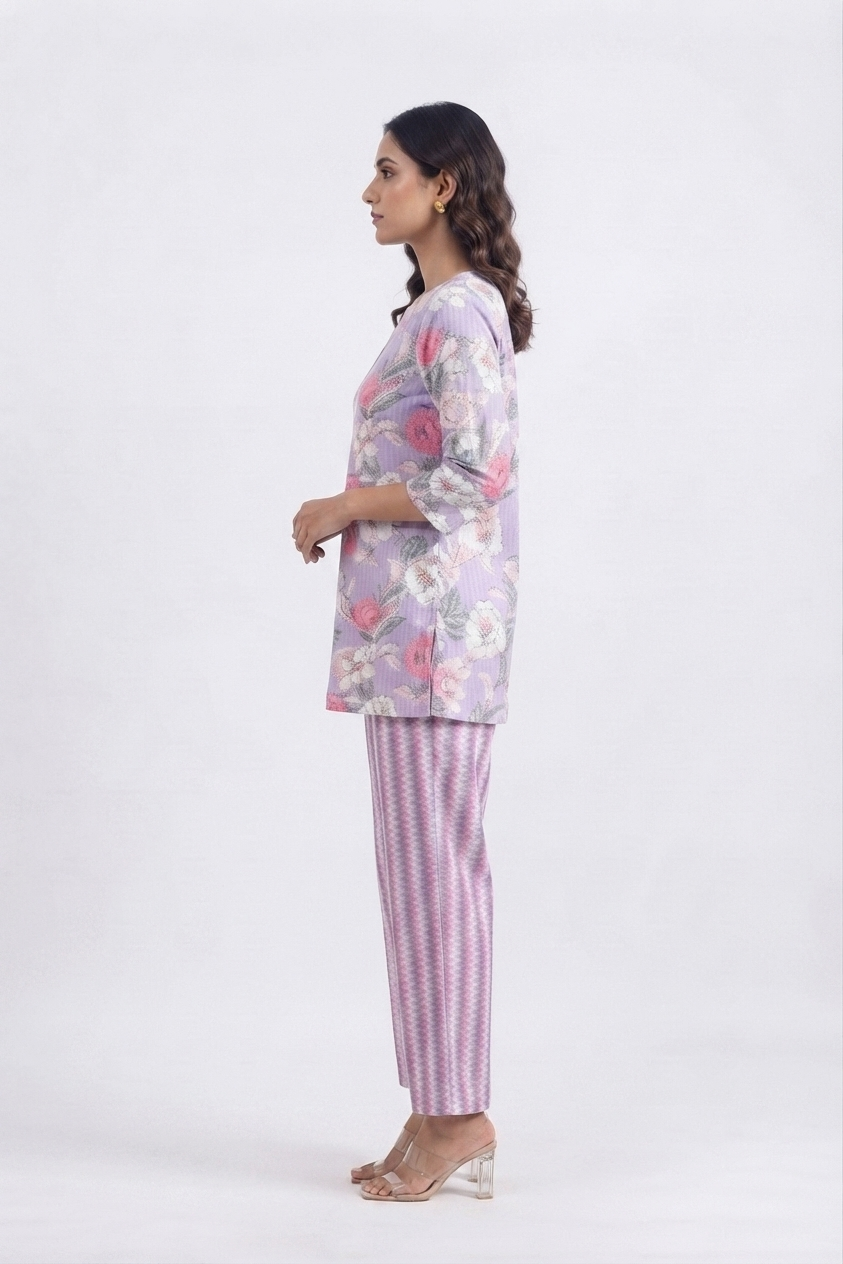 Purple Pink Dual Cotton Printed Co-ord Set