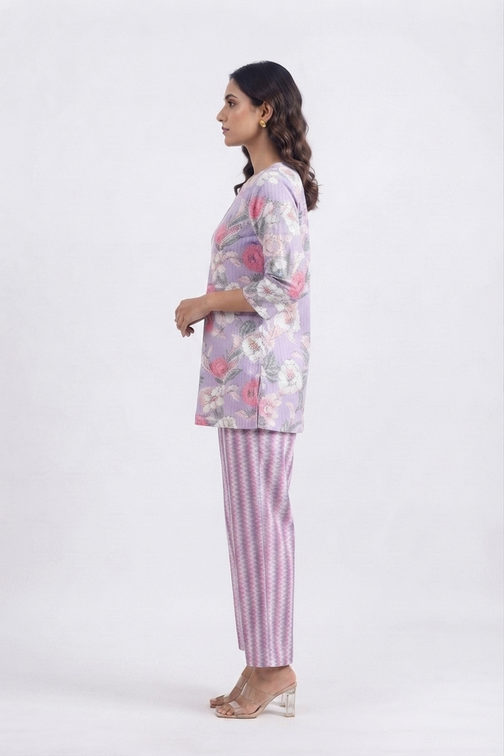 Purple Pink Dual Cotton Printed Co-ord Set