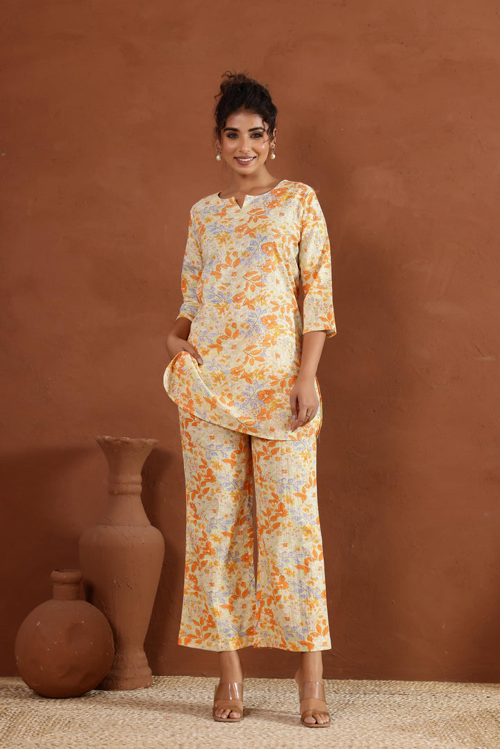 Yellow Floral Jaal Cotton Printed Co-ord Set