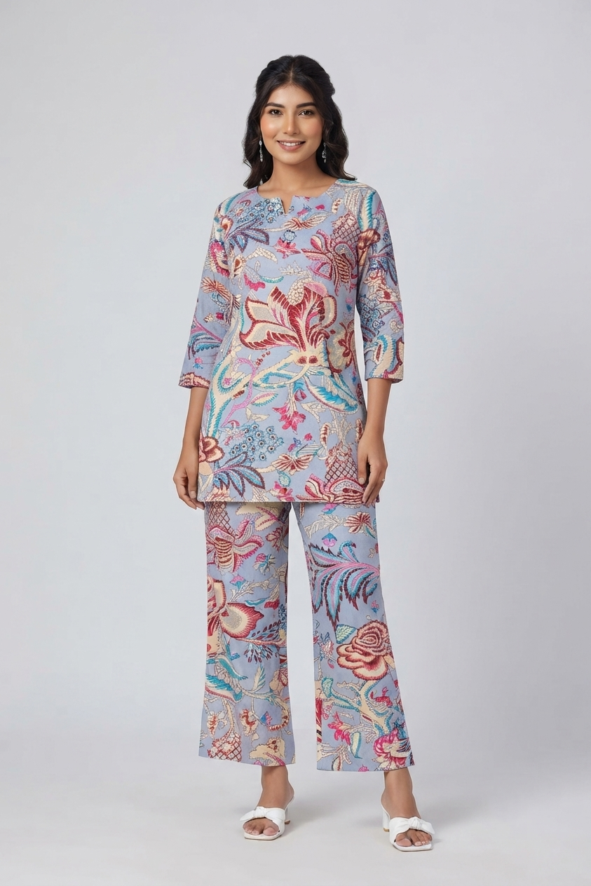 Pastel Floral Co-ord Set - Stylish and Comfortable Cotton Wear