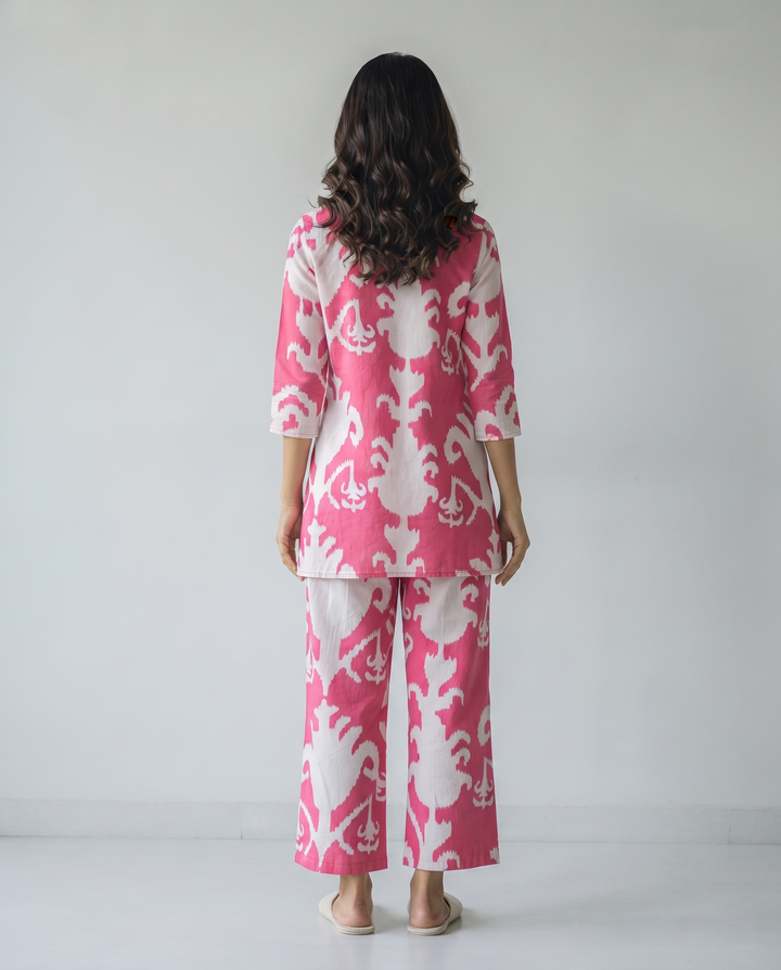 Pink Motif Organic Printed Pure Cotton Loungewear Set