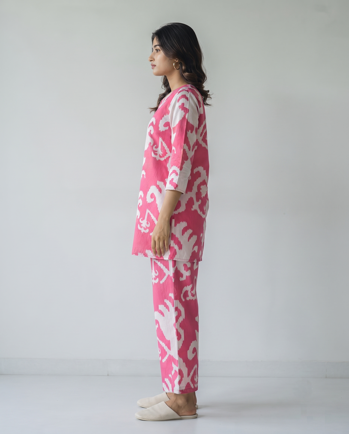 Pink Motif Organic Printed Pure Cotton Loungewear Set