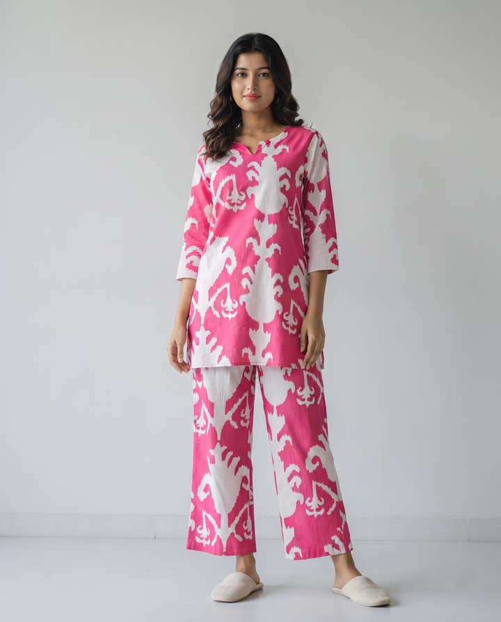 Pink Motif Organic Printed Pure Cotton Loungewear Set