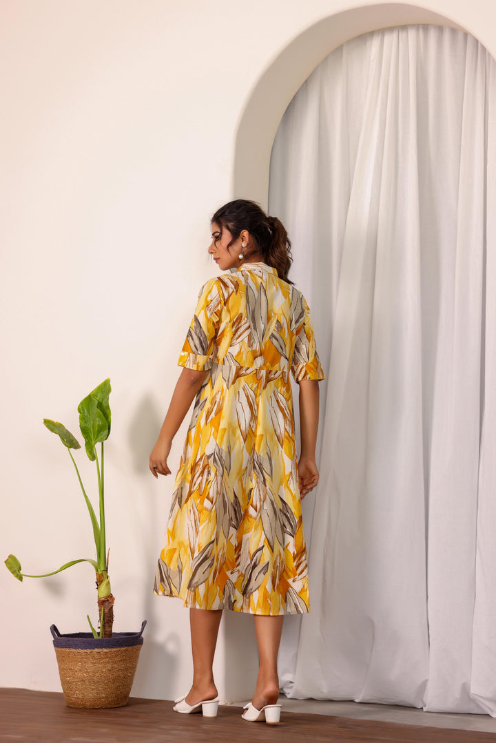 Yellow Abstract Cotton Dress