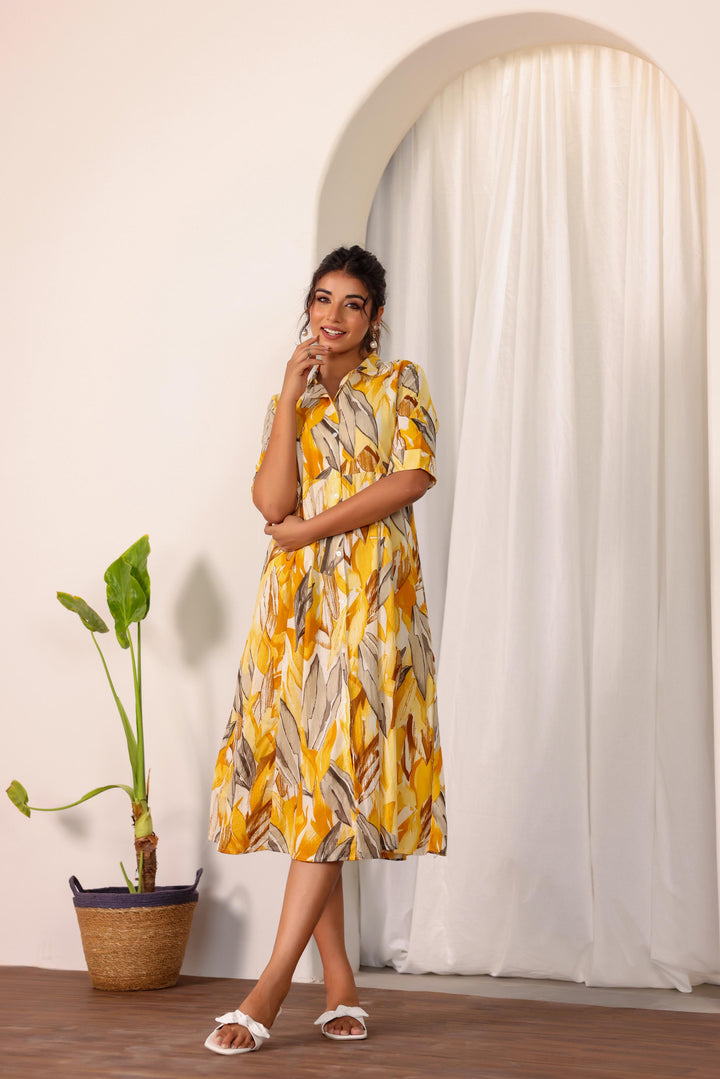 Yellow Abstract Cotton Dress