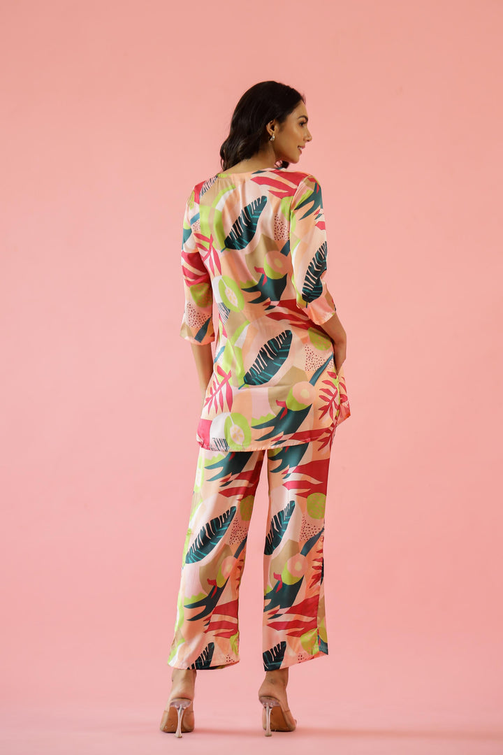 Bold Floral Print Satin Pajama Set - Vibrant & Artistic Nightwear | Co-Ord Set | Shop stylish women's clothing online at Label Flavia |