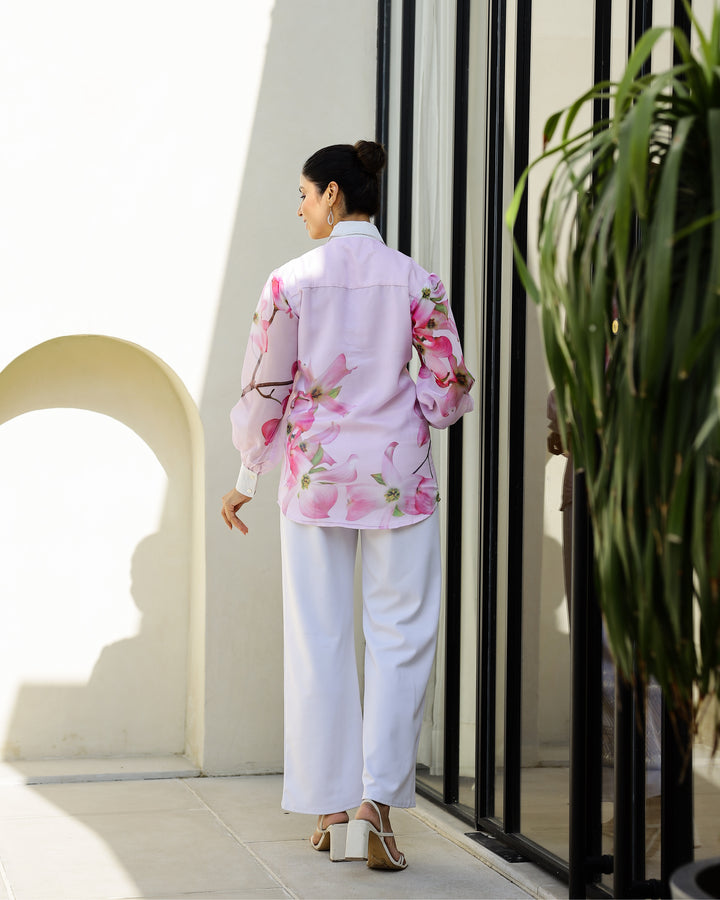 Women's Light Pink Floral Sheer Top Shirt - Soft & Delicate