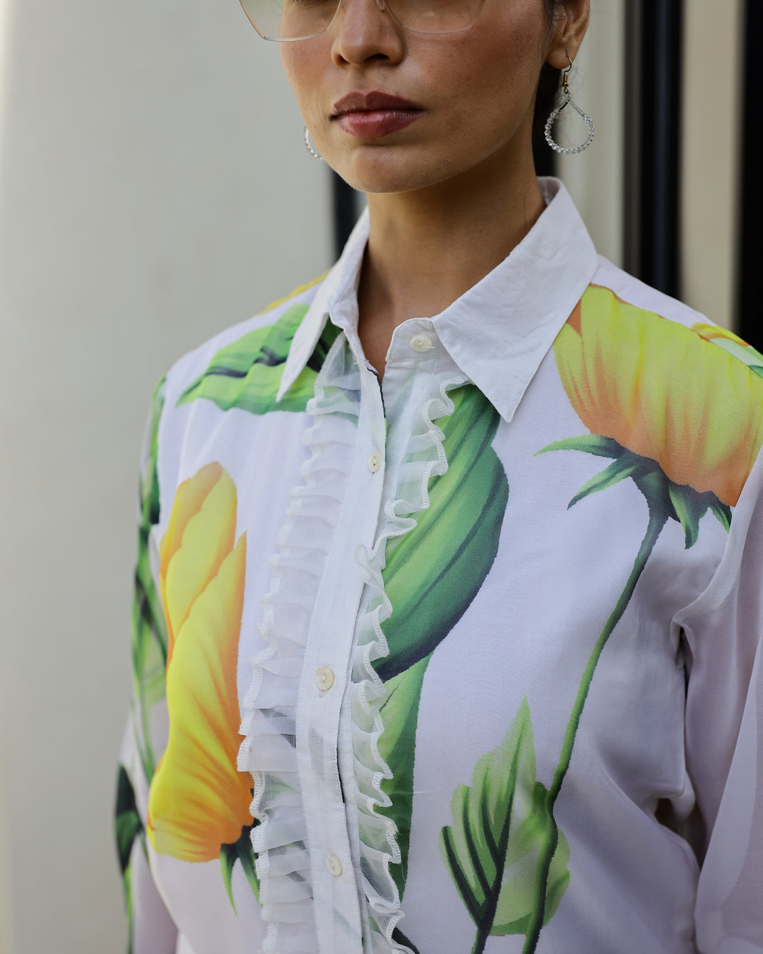 Women's White & Yellow Floral Sheer Top Shirt - Bold & Chic