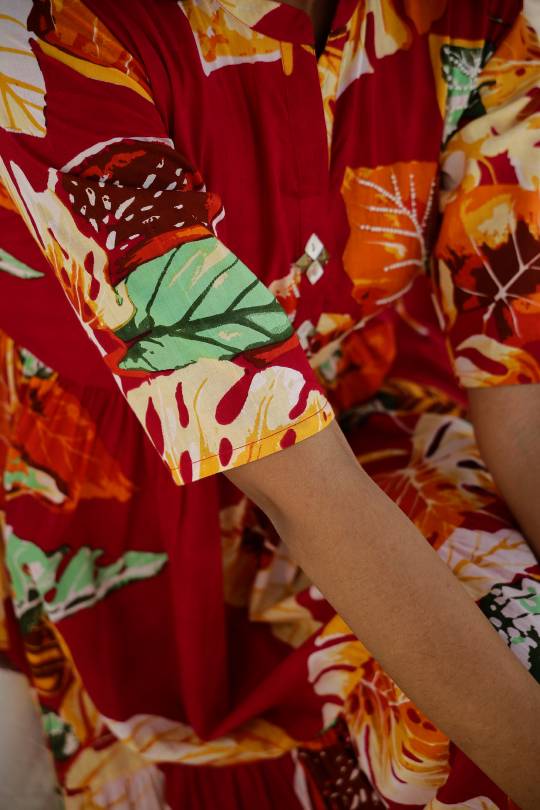 Vibrant Red Floral Maxi Dress with Tropical Patterns | Maxi Dress | Shop stylish women's clothing online at Label Flavia |