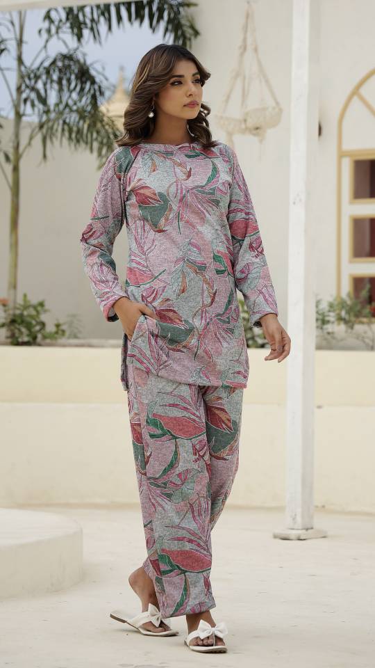 Floral Pashmina Woolen Co-ord Set - Warm & Stylish for Indian Women