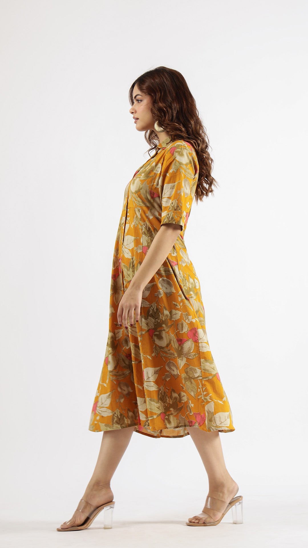 Mustard Abstract Cotton Dress