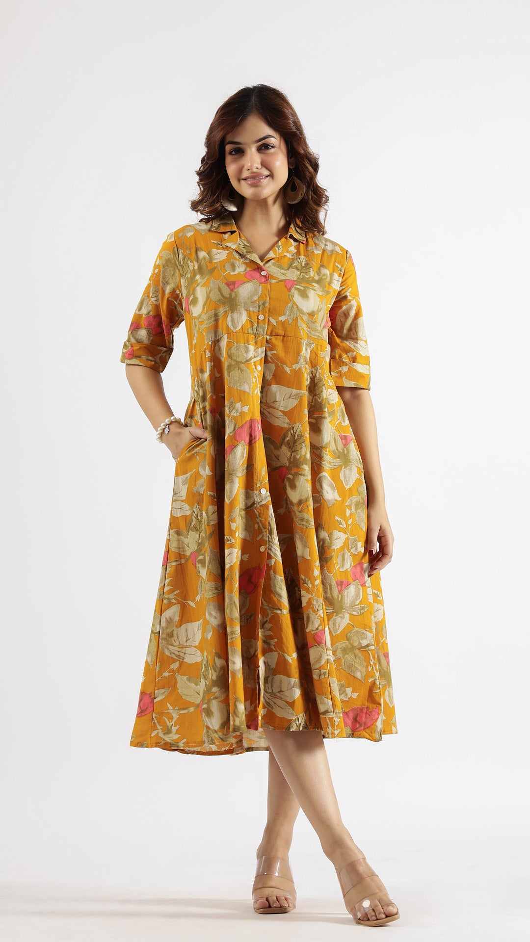 Mustard Abstract Cotton Dress