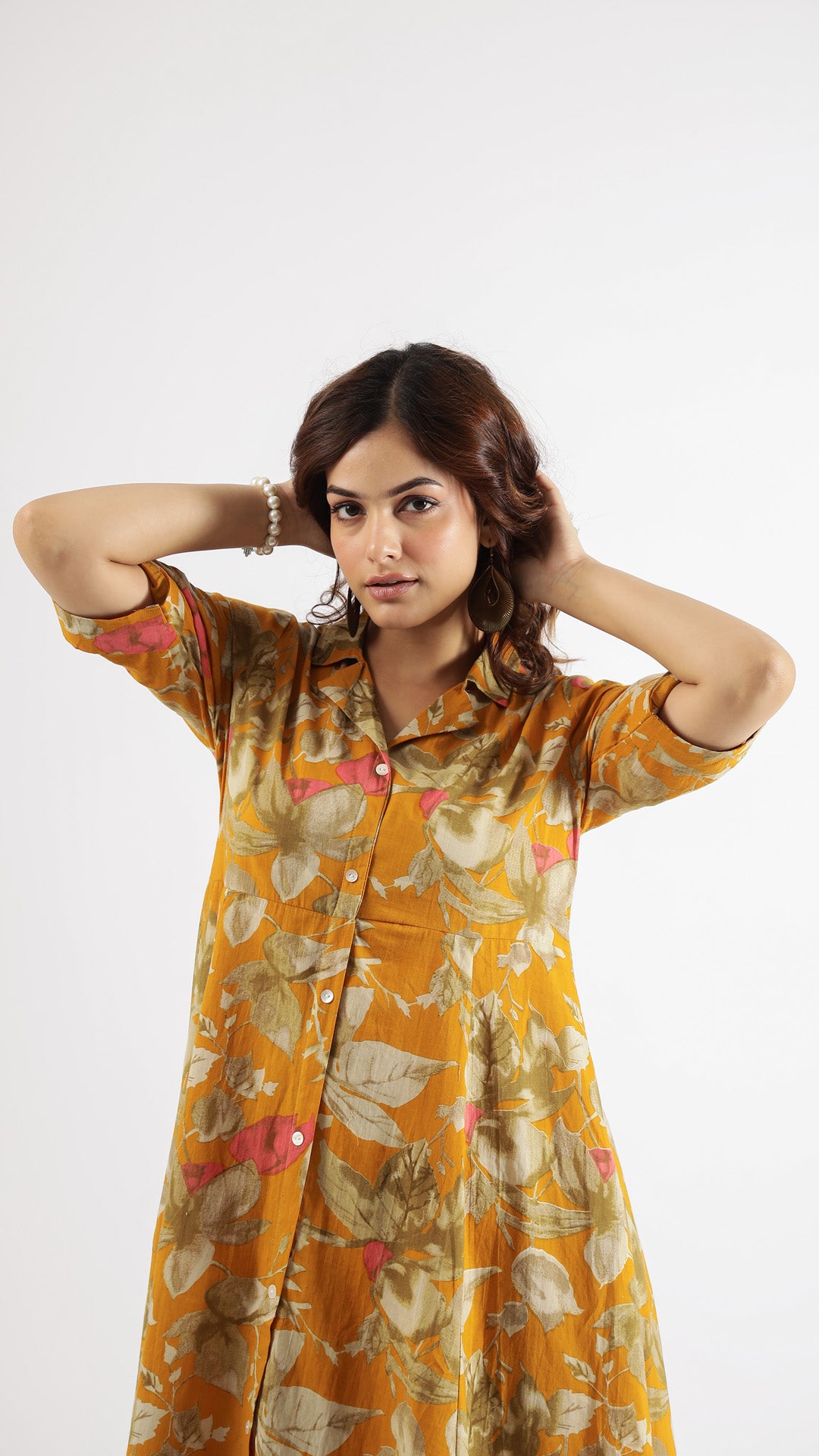 Mustard Abstract Cotton Dress