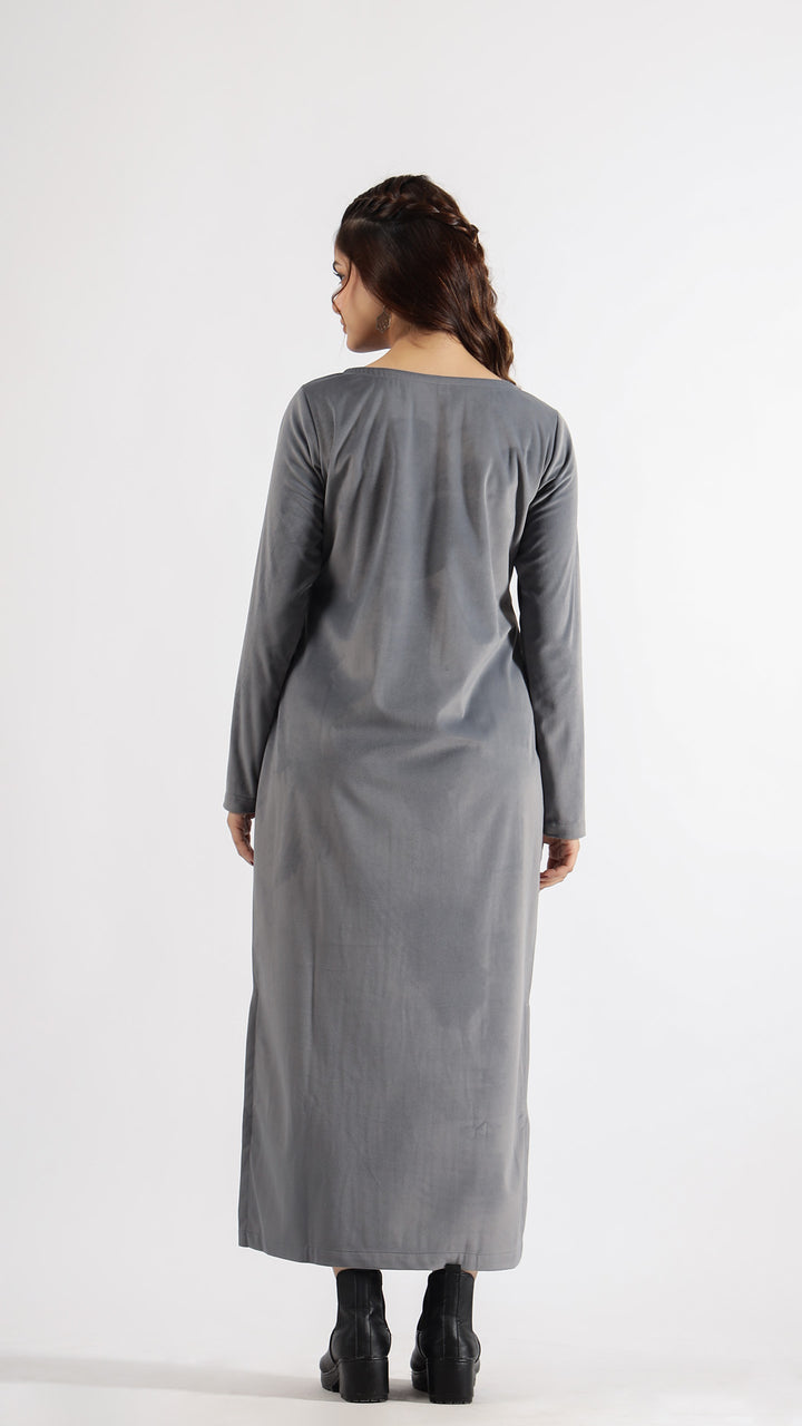 Sophisticated Grey Velvet Midi Dress for Elegant Evenings | | Shop stylish women's clothing online at Label Flavia |