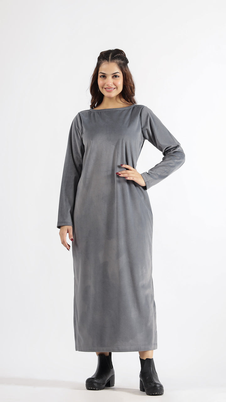 Sophisticated Grey Velvet Midi Dress for Elegant Evenings | | Shop stylish women's clothing online at Label Flavia |